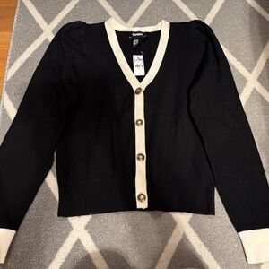 Express Black Cardigan with Cream Accents